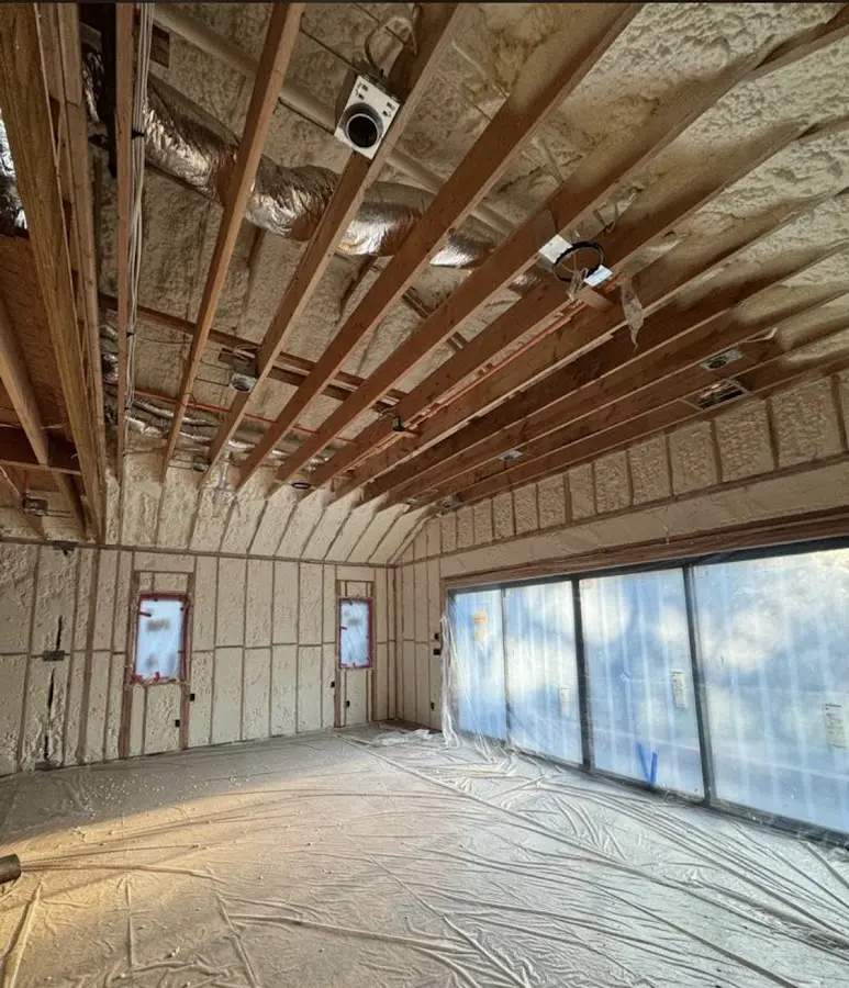 Interior walls and ceiling insulated with spray foam during new construction in Millsboro